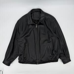 Croft & Barrow Black Leather Bomber Jacket Men’s XL Full Zip Coat